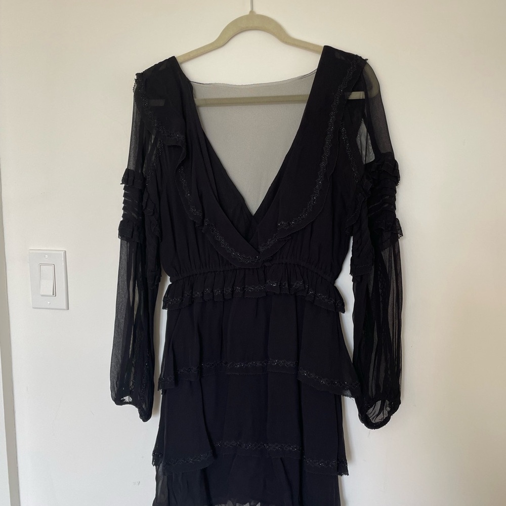 Love Sam Black Ruffled Tiered Long Sleeve Dress